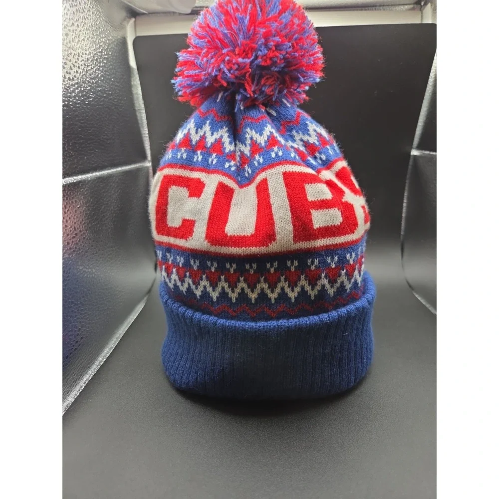 New Era Chicago Cubs MLB Pom Beanie Hat Mens OSFM Blue Red Knit Fair Isle Winter